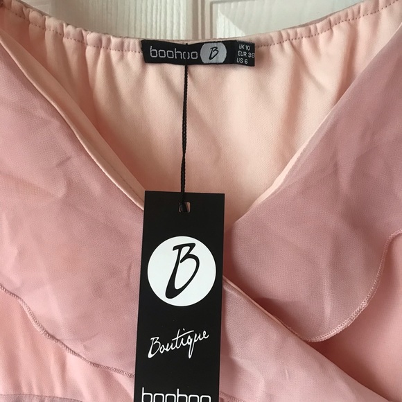 Boohoo Chiffon Maxi Ruffle Dress Blush New - Picture 6 of 8
